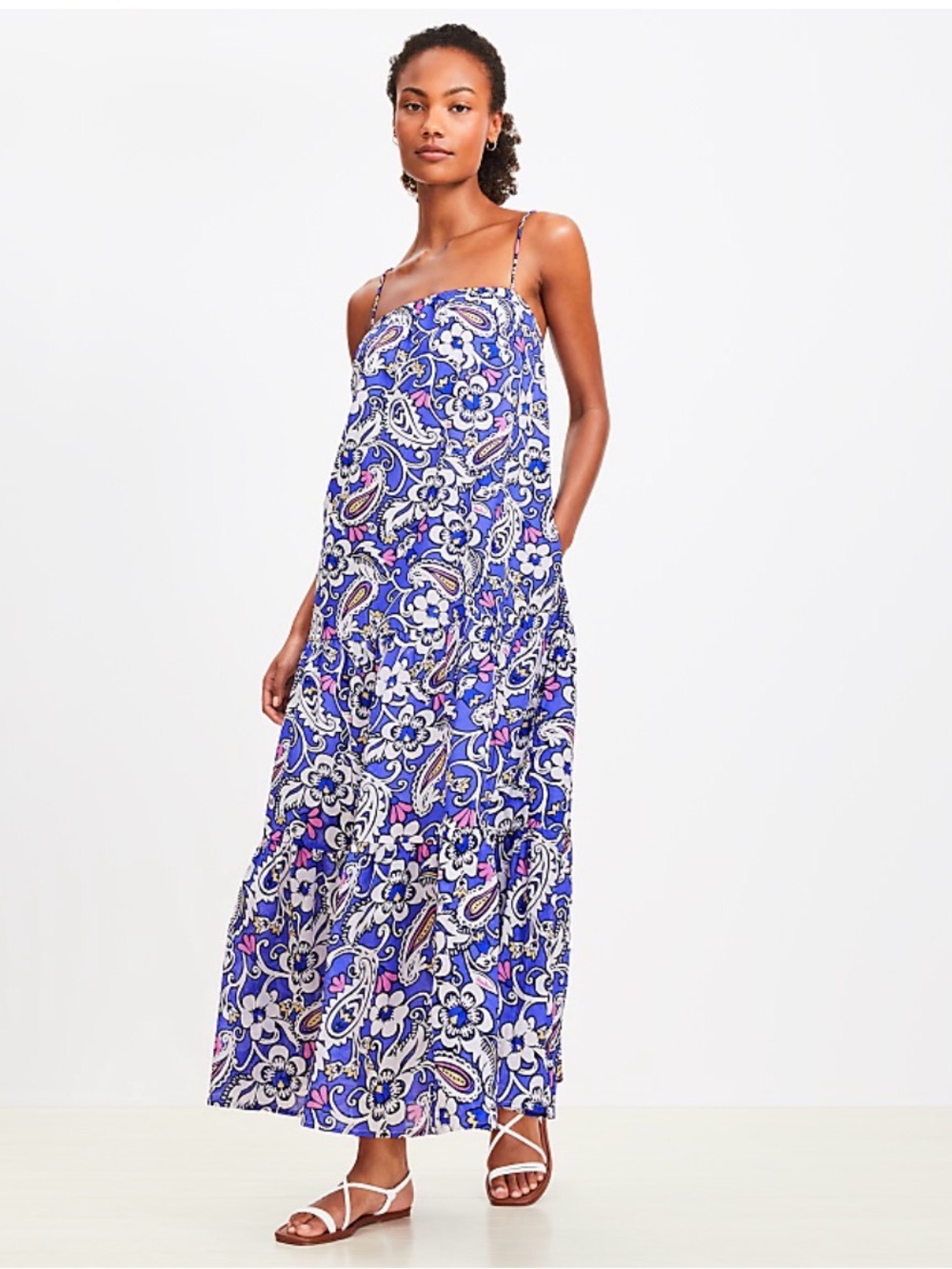LOFT Blue Paisley Floral Maxi Dress with Spaghetti Straps